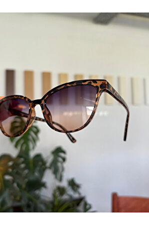 Nancy Leopar Desenli Degrade Camlı Güneş Gözlüğü Cat Eye Çekik Gözlük