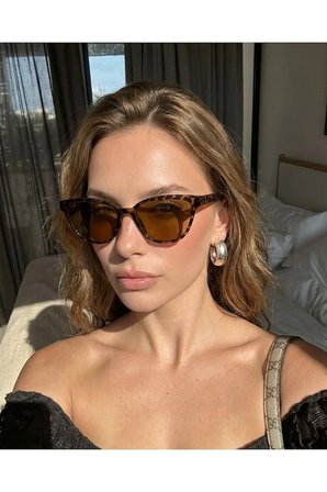 Nancy Cat Eye Çekik Leopar Desenli Kahverengi Camlı Hafif Güneş Gözlüğü