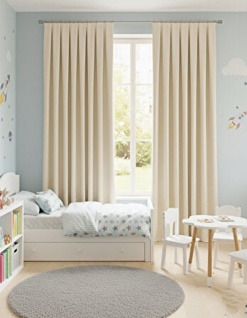 Narden Krem Sade Soft 1x3 Sık Pile Fon Perde - Şık ve Modern Tasarım