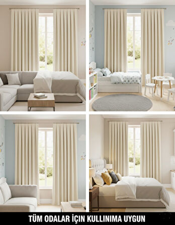 Narden Krem Sade Soft 1x3 Sık Pile Fon Perde - Şık ve Modern Tasarım