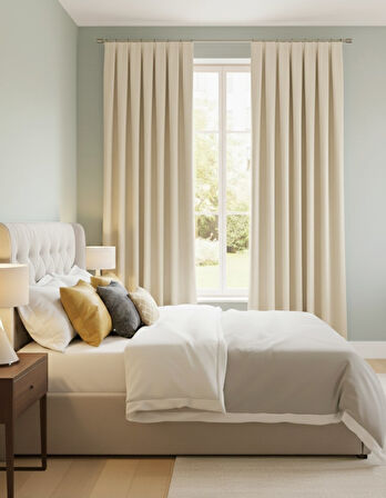 Narden Krem Sade Soft 1x3 Sık Pile Fon Perde - Şık ve Modern Tasarım