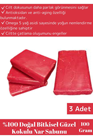 %100 Organik Özel Üretim Bitkisel Güzel Kokulu Cilt Güzelleştirici Nar Sabunu Tüm Ciltler İçin 3 Adt
