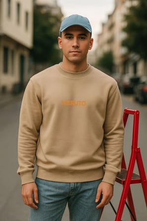 Lenithra Naruto Anime Sırt Baskılı Unisex Oversize Sweatshirt Bej / L