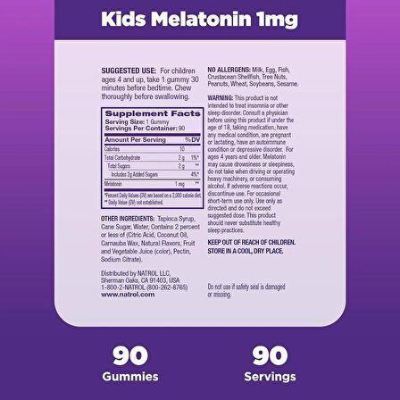 Natrol Kids Melatonin 1mg, Dietary Supplement for Restful Sleep, Sleep Gummies for Children, 90 Raspberry-Flavored Melatonin Gummies, 90 Day Supply