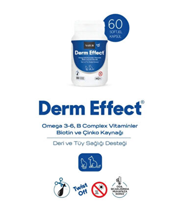 Natur Derm Effect Deri Ve Tüy Sağlığı Desteği Kedi ve Köpekler İçin 60 Kapsül