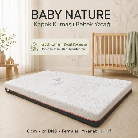 BABY NATURE Sünger Bebek ve Çocuk Yatağı | Fermuarlı Yıkanabilir Kılıf | Beşik ve Park Yatak | 8 cm