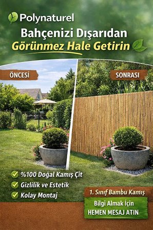 TELLİ DOKUMA Doğal Kamış Çit Bambu Hasır Bahçe Gizlilik Çiti 100x500 cm Balkon Teras Çit