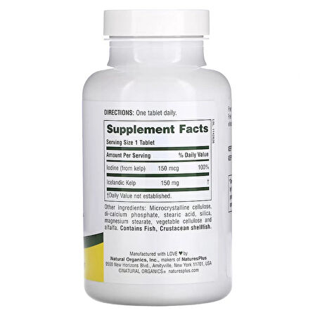 NaturesPlus, Icelandic Kelp, thyroid Support (İzlanda Yosunu) 300 Tablet