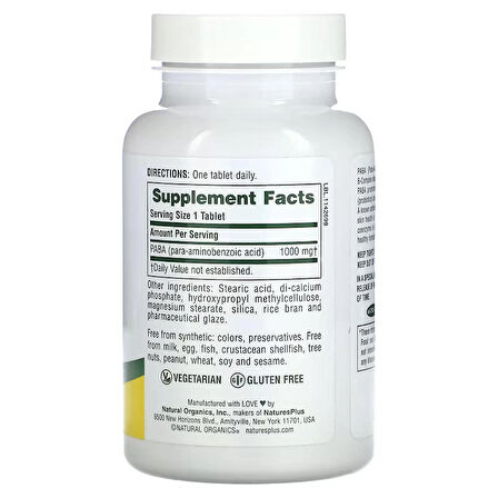 NaturesPlus Sustained Release PABA 1,000 mg 60 Tablet