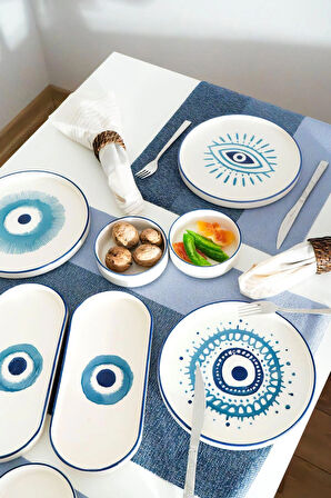 14 Parça 6 Kişilik Nazar Boncuklu KahvaltıTakımı