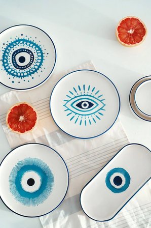 14 Parça 6 Kişilik Nazar Boncuklu KahvaltıTakımı