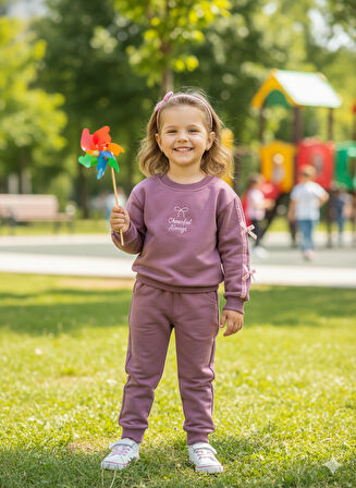 Çocuk Kız Bordo Pamuklu 2’li Takım – Sweatshirt ve Eşofman Altı - 3/6 yaş aralığı