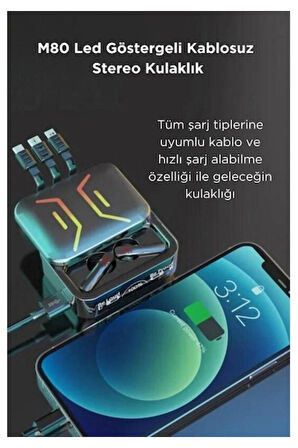 GENERAL MOBİLE GM 24 PRO Uyumlu M80 Powerbank ve Anc özellikli bluetooth kulaklık