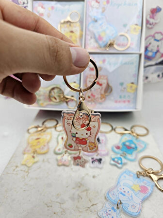 sanrio kawaii şeffaf baskılı parıltılı sevimli anahtarlık çanta süsü hediyelik model seçenekli 1adet