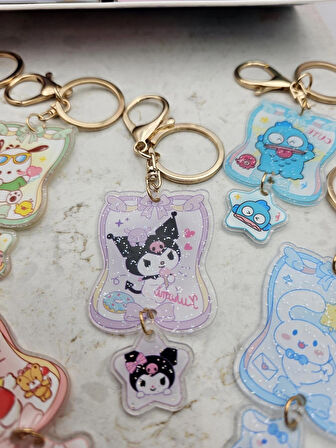 sanrio kawaii şeffaf baskılı parıltılı sevimli anahtarlık çanta süsü hediyelik model seçenekli 1adet