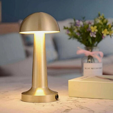 Mantar Başlı Masa Lambası Şarjlı Dokunmatik Gece Işığı Lüks Başucu Lambası
