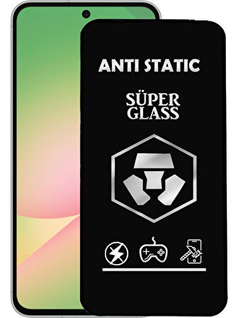 Samsung Galaxy A56 Uyumlu Anti Static Toz Tutmayan Çerçeveli Temperli Ekran Koruyucu Cam