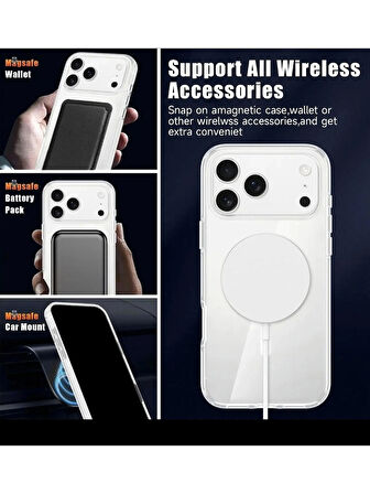 iPhone 17 PRO MAX Uyumlu Magsafe Kablosuz Şarj Özellikli Şeffaf Silikon Kılıf