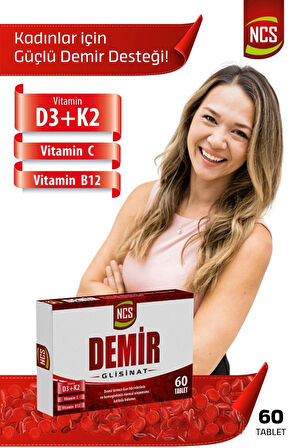 Demir Glisinat Vitamin D3 K2 Folik Asit Complex 60 Tablet Bisglisinat