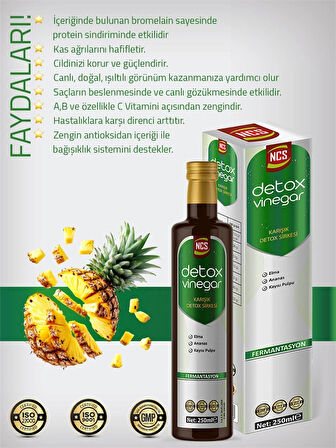 Detox Sirke 250 ml Doğal Fermantasyon Ananas Elma Avakado Yaprağı Kayısı Karnıyarık Otu Sandaloz