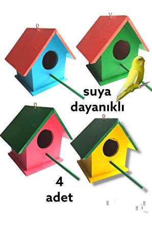 Ahşap Kuş Yuvası Dış Mekan Suya Dayanıklı 4 Adet 14x14x19 Cm