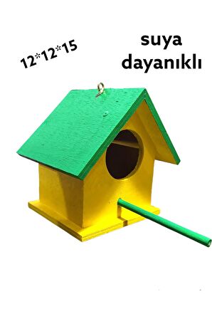 Ahşap Kuş Yuvası Kuş Evi Vernikli Kancalı 12x12x15 Cm