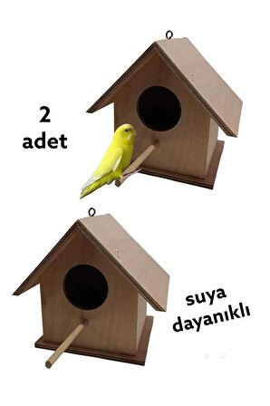 Ahşap Kuş Yuvası Kuş Evi Dış Mekan Suya Dayanıklı 2 Adet 14x14x19 Cm