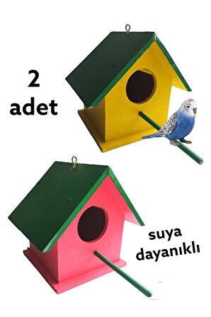 Ahşap Kuş Yuvası Kuş Evi Dış Mekan Suya Dayanıklı 2 Adet 14x14x19 Cm