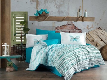 Hobby Kingsize Poplin Nevresim Eldora Turkuaz