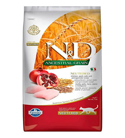 N&D Ancestral Grain Düşük Tahıllı Tavuklu Narlı 1,5 kg Kısırlaştırılmış Kedi Maması