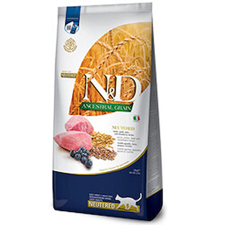 N&D Ancestral Grain Düşük Tahıllı Kuzu Etli ve Yaban Mersinli 10 Kg Kısırlaştırılmış Yetişkin Kedi Maması