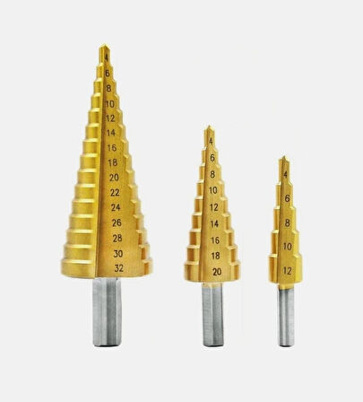 Yüksek Kaliteli Demir Delme Pançı Şarjlı Matkap Uyumlu Üç Farklı Boyutta Kademeli Delme Panç Seti