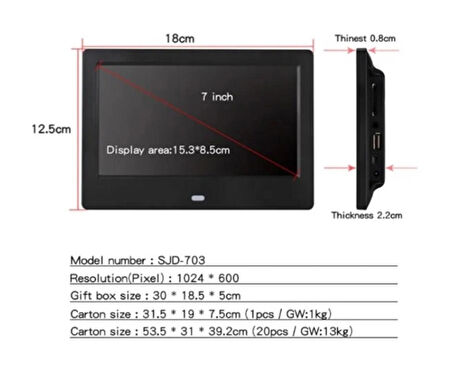 Dijital Fotoğraf Çerçevesi Lcd 7'' Ekran - Uzaktan Kumandalı