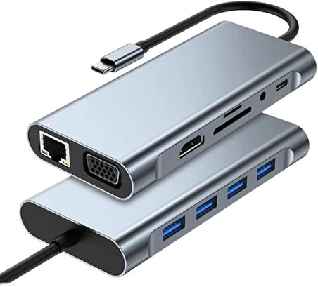 TYPE-C den HDTV ye çevirici 11'i 1 arada 11 in1 TYPE-C HUB 11 in 1 TYPE-C - HDMI+USB3.0x4+RJ45  Kingboss 