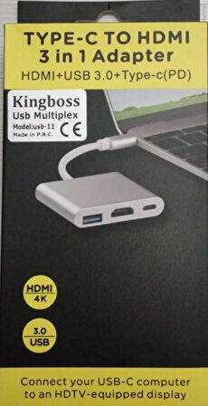 TYPE-C HDMI 3 İN 1 ADAPTER Hdmı Usb 3.0 Çevirici Dönüştürücü Adaptör