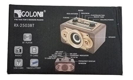 Radyo RX-2503BT Fm 3 Bant USB, Hafıza Kartı, Bluetooth Okuyucu - Kompakt ve Lüks