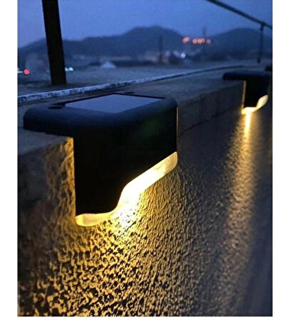 Solar Güneş Enerjili Şarj Edilen Köşebent Merdiven Veranda Bahçe Led Lamba Siyah (4adet)