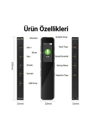  KB 90 LED Ekranlı 64GB Mp3 Çalar Kesintisiz ses Kayıt