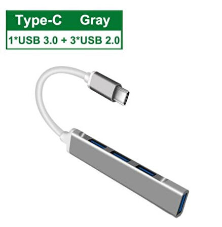 Type-C To USB 3.0 4 Port Çoklayıcı Hub Aluminyum Slim Kasa