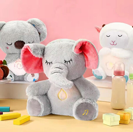 nefes alan fil peluş oyuncak uyku arkadaşı 35cm ışıklı müzikli