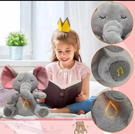 nefes alan fil peluş oyuncak uyku arkadaşı 35cm ışıklı müzikli