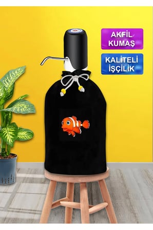 Siyah Damacana Kılıfı Balık Nemo Baskılı Siyah Kumaş Damacana Kılıfı