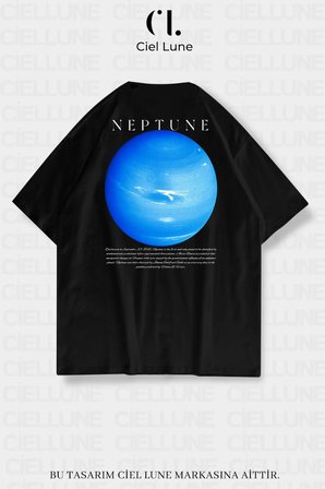 Unisex Kadın Erkek Neptün Baskılı Özel Tasarım Oversize T-shirt