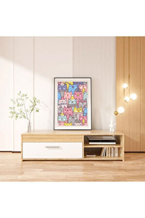 Neşeli Kediler Sayılarla Boyama Seti, Hobi Seti, 40X50 Tablo, Fırça Boya Asma Aparatı Dahil, Doğa