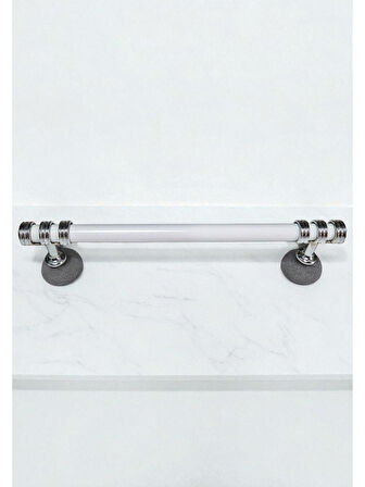 Nesli Alüminyum Metal Lüks Modern Mobilya Çekmece Mutfak Dolabı Kulpu Beyaz-Krom 128mm (5 Adet)