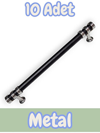 Nesli Alüminyum Metal Lüks Modern Mobilya Çekmece Mutfak Dolabı Kulpu Siyah-Krom 160mm (10 Adet)