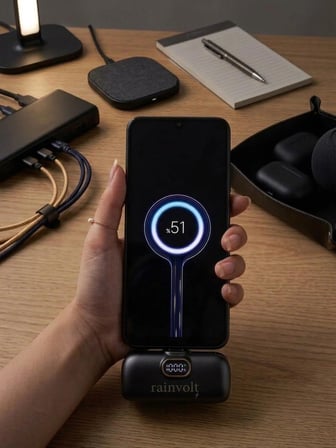 Rainvolt Mini Kapsül Powerbank – LED Dijital Göstergeli & Dahili Kablolu Taşınabilir Şarj Cihazı