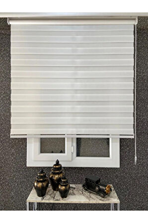 Ithal Beyaz Bambu Zebra Stor Perde Eteği Düz (alüminyum Kasa Metal Ayak