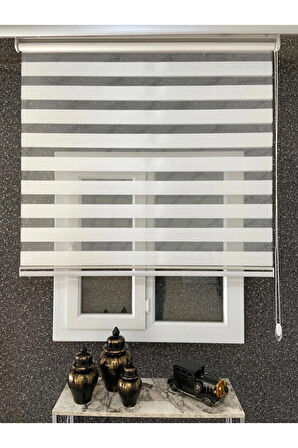 Ithal Beyaz Bambu Zebra Stor Perde Eteği Düz (alüminyum Kasa Metal Ayak