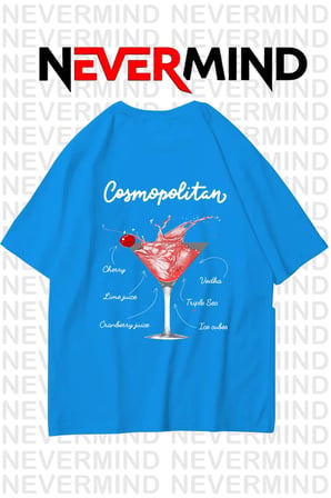Nevermind Kadın Oversize Pamuk Tişört - Cosmopolitan Kokteyl Desenli